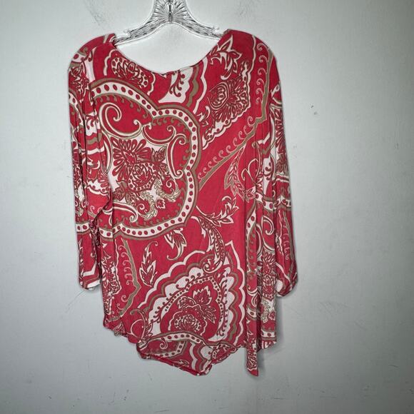Chicos Travelers Coral Paisley Print Asymmetrical Hem Tunic Top Sz 4 XL Stretch - Picture 2 of 7